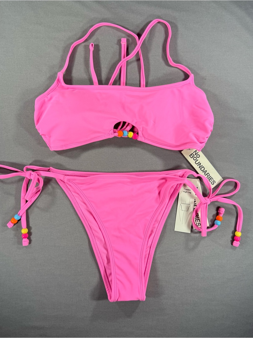 No Boundaries Pink Beaded Bikini Set NWT Y2K Two Piece Vacation Beach Size M